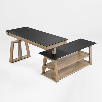 EUREKA ERGONOMIC L Shaped Standing Desk Ark EX, 60in Executive Adjustable Height Office Desk with Drawers,Computer Desk with Storage, Modern Executive Home Office,Oak Grey