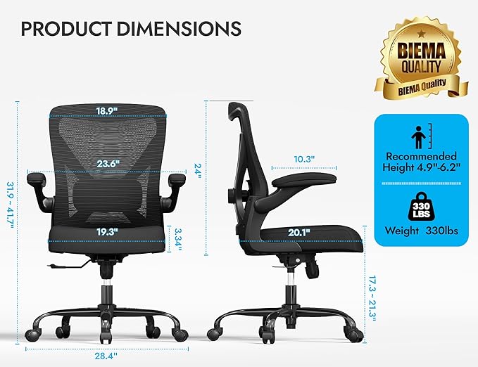 Ergonomic Office Chair with Lumbar Support - Adjustable Computer Desk Chairs for Home Office, Gaming, and Work - Comfortable and Supportive Desk Chairs for Adults (Black)