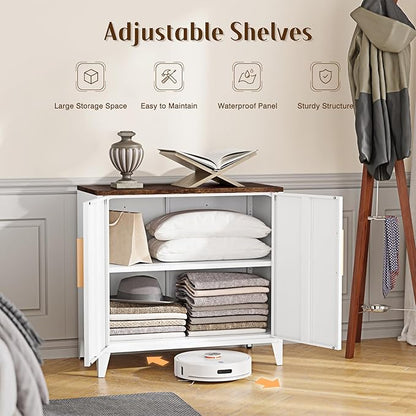 Letaya Storage Cabinet with 2 Doors,Adjustable Shelf, 16" Dx 32" Wx30 H Inches,Metal Sideboard Floor Cabinet for Entryway, Kitchen, White (White)