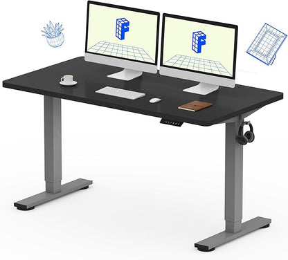 FLEXISPOT EN1 One-Piece Electric Stand Up Desk 55x28 Inches Home Office Computer Standing Table Height Adjustable Desk (Silver Frame + 55" Black Top, 2 Packages)