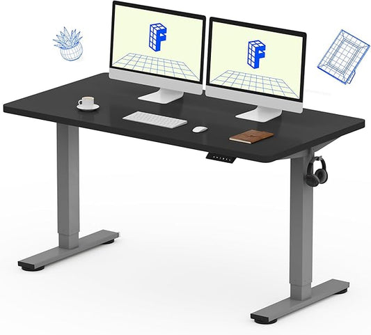 FLEXISPOT EN1 One-Piece Electric Stand Up Desk 55x28 Inches Home Office Computer Standing Table Height Adjustable Desk (Silver Frame + 55" Black Top, 2 Packages)