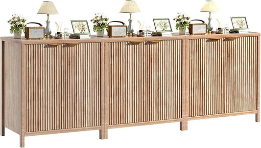 Sideboard Buffet Cabinet Set of 3, 31" Storage Cabinet with 2 Doors and Adjustable Shelves, Sideboard Console for Dinning Room, Kitchen and Living Room - Oak