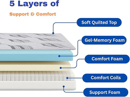 Roam 2.0 RV 12" Hybrid Mattress with Gel Memory Foam, RV Short Full 48x74 Mattress, Luxury Medium Feel Made in USA