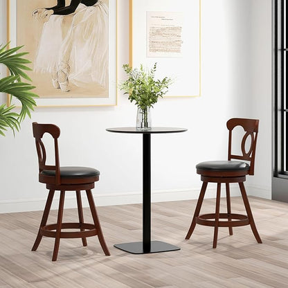 COSTWAY 2 PCS Bar Stools, 24 Inch Swivel Counter Height Chairs with Ergonomic Back & Footrest, Vintage Wooden Barstool Set for Kitchen Island, Pub, Bistro, Café, Espresso (4, 24 Inch)