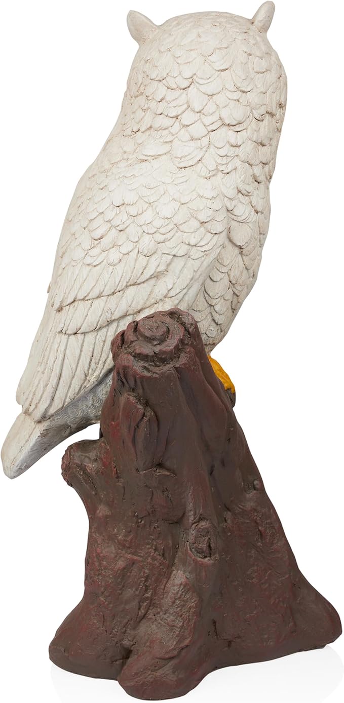 Alpine Corporation JUM584 Indoor Outdoor Life Like Owl on Tree Trunk Garden Static, Rustic Owl Statue for Yard, 28" Tall, White