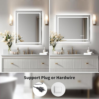 WTTY LED Bathroom Mirror 55"x36" with RGB Backlit and Front Light,Stepless Dimmable LED Mirror for Bathroom,Colored Lighted Bathroom Vanity Mirror,Anti-Fog,Memory Function,Shatter-Proof