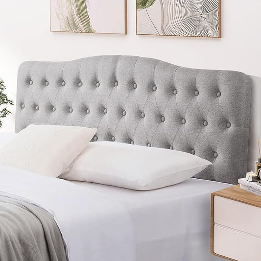 Upholstered Twin Headboard, Button Diamond Tufted Headboards with Adjustable Height and Solid Wood Leg, Linen Fabric Padded Headboard for Twin Size Bed, Mordern Head Board, Grey