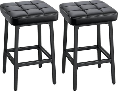 VECELO Modern Counter Height Bar Stools Set of 2, 24" PU Leather Upholstered Counter Stools with Metal Frame, Backless Square BarStools Bar Chairs for Kitchen Island, Black