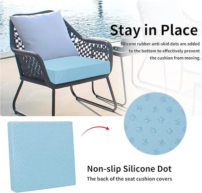 Easy-Going Waterproof Patio Cushion Covers ONLY Cover 24x24x4 inch 2 Pack Replacement Non-Slip Outdoor Seat Cushion Slipcover with Zipper. Light Blue