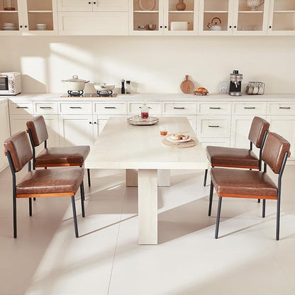Modern Dining Chairs Set of 2, Kitchen Chairs with Thick Cushions and Adjustable Foot Pads, Upholstered Faux Leather Dining Room Chairs with Sturdy Metal Legs,Coffee