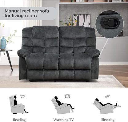 CANMOV Manual Reclining Sofa Set,2 Pieces Sofa Furniture Set for Living Room, Manual Recliner Chair and Recliner Loveseat with Arms for Living Room, Bedroom, Grey(1+2)