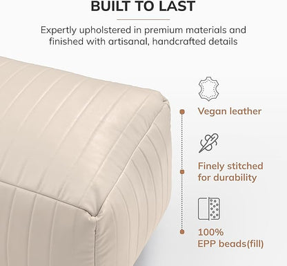 Anji Mountain 100% Handmade & Handcrafted Comfortable Home Décor Pouf Ottoman Footrest for Living Room, Bedroom, Nursery, Kidsroom, Patio Furniture - (22" x 12" x 10" - Cream)