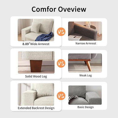 DOPEDIO Modern Loveseat Sofa for Living Room,Chenille Recliner, Removable Cover, Spring Cushions, Solid Wood Frame, Easy Assembly for Small Spaces (71.25inch，Beige)