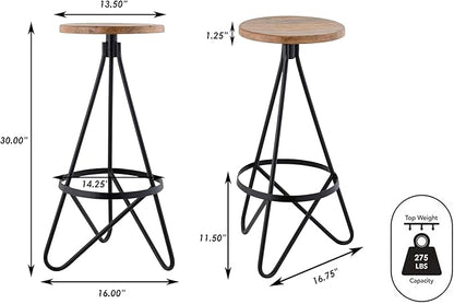 JONATHAN Y BSL1000E Spiroa 30" Modern Industrial Metal/Wood Backless Circular Bar Stool for Home, Kitchen, Dining Room, Workspaces, Cafes and Resturants, Natural Wood Seat with Black Frame