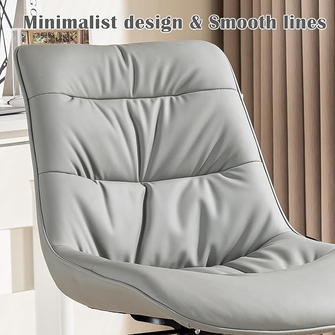 Rowill Leather Office Chair, Ergonomic Armless Desk Chair with Waterproof Cushion & Slient Wheels & SGS-Certified Class 3 Explosion-Proof Gas Lift, Ideal for Home Office, Study and Vanity(Grey)