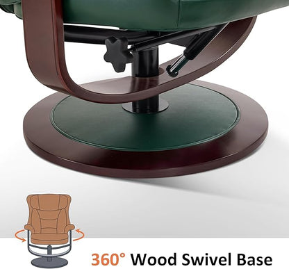 MCombo Oversized Swivel Recliner Chair with Ottoman, Adjustable Backrest, 360° Wood Base, High Seat, Faux Leather Lounge Chair for Tall Users in Living Room, Bedroom, or Office 4651 (Green)