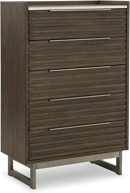 Signature Design by Ashley Arkenton Modern 5-Drawer Chest of Drawers with Safety Stop, Soft Close and Felt Lined, Gray & White