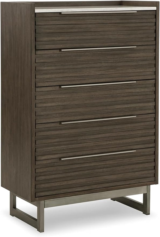 Signature Design by Ashley Arkenton Modern 5-Drawer Chest of Drawers with Safety Stop, Soft Close and Felt Lined, Gray & White
