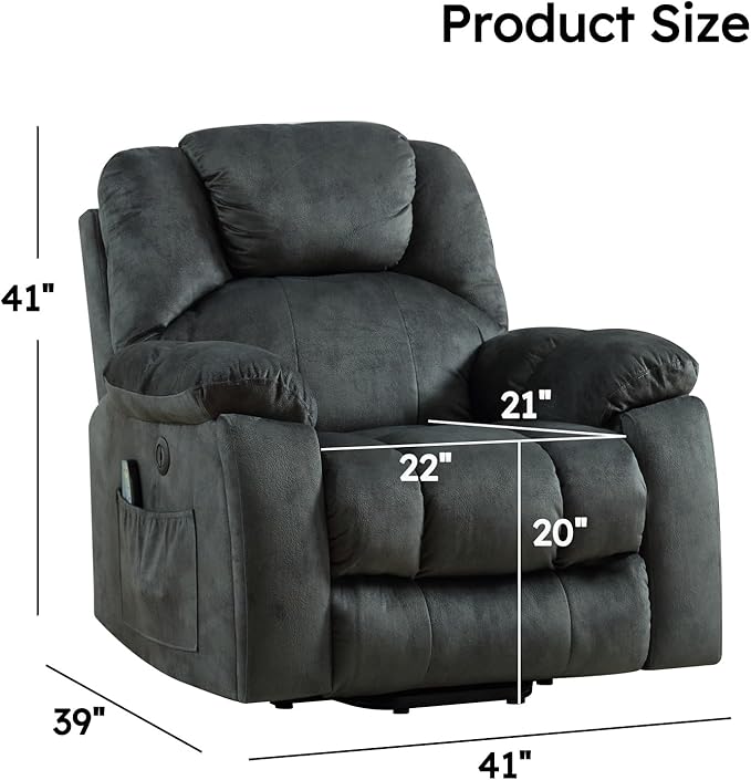 CANMOV Large Power Lift Recliner with Massage and Heat for Elderly, Heavy Duty Lift Recliner for Seniors with USB Port, 2 Hidden Cup Holders (Dark Grey)