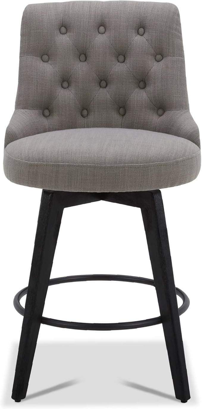 Watson & Whitely Counter Height Bar Stools, Performance Fabric Upholstered Modern Swivel Barstool with Back, Solid Wood Legs, 26" H Seat, Flint Grey