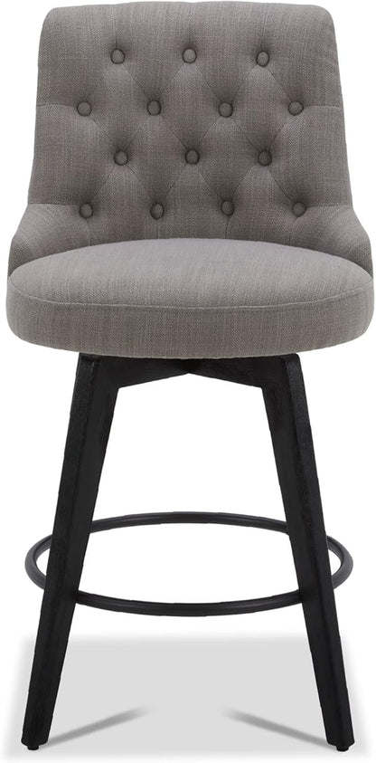 Watson & Whitely Counter Height Bar Stools, Performance Fabric Upholstered Modern Swivel Barstool with Back, Solid Wood Legs, 26" H Seat, Flint Grey