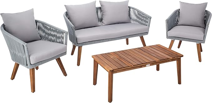 SAFAVIEH PAT7072A Outdoor Velso Rope 4-Piece Seat Cushions and Pillows Included Patio Set