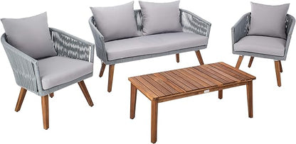 SAFAVIEH PAT7072A Outdoor Velso Rope 4-Piece Seat Cushions and Pillows Included Patio Set