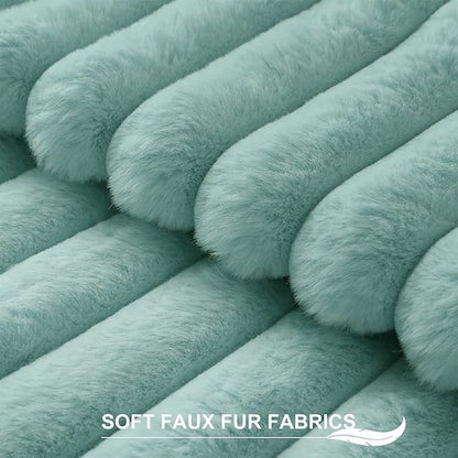 Pallene Faux Fur Plush Throw Pillow Covers 24x24 Set of 2, Luxury Soft Fluffy Striped Decorative Pillow Covers for Sofa, Couch, Living Room, Aqua