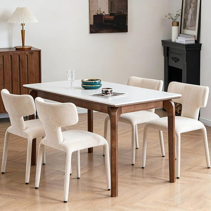 Kidol & Shellder Dining Chairs Set of 2,Modern Upholstered Fabric Dining Room Chairs with Curved Barrel Back,Armless Kitchen Chairs with Metal Legs and Padded Seat for Living Room and Bedroom Beige