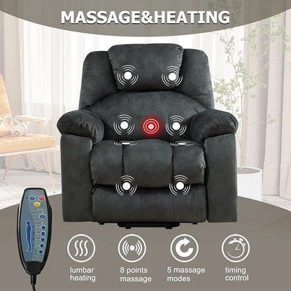 CANMOV Large Power Lift Recliner with Massage and Heat for Elderly, Heavy Duty Lift Recliner for Seniors with USB Port, 2 Hidden Cup Holders (Dark Grey)