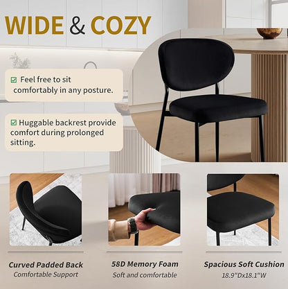 Black Dining Room Chairs Set of 6 Velvet 58D Memory Foam Upholstered Dining Chairs with Ergonomic Back & Swivel Leveling Feet Modern Armrest Kitchen Chairs for Restaurant/Dining Table/Vanity