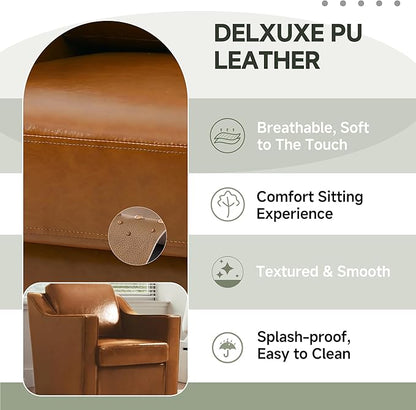 UIXE Faux Leather Swivel Accent Chair, Upholstered Arm Chair for Living Room, Modern Club Armchair Comfy Single Sofa Bedroom Reading Seat with Lumbar Pillow - Cognac Brown
