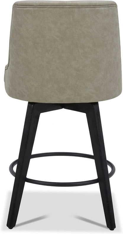 Watson & Whitely Counter Height Bar Stools, Faux Leather Upholstered Modern Swivel Barstool with Back, Solid Wood Legs, 26" H Seat, Stone Grey