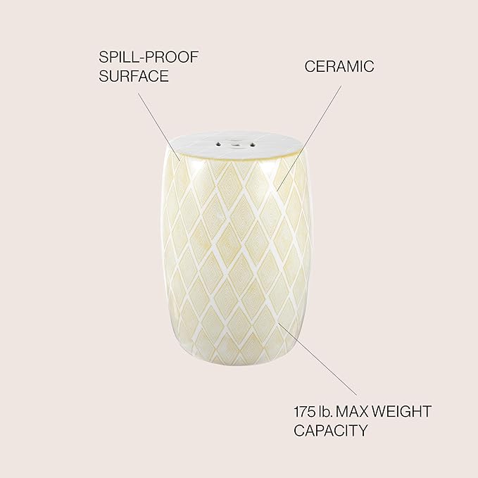 JONATHAN Y TBL1019B Moroccan Diamonds 18" Ceramic Drum Indoor/Outdoor Garden Stool Coastal, Contemporary, Transitional, Patio, Garden Room, Bathroom, Living Room, Yellow