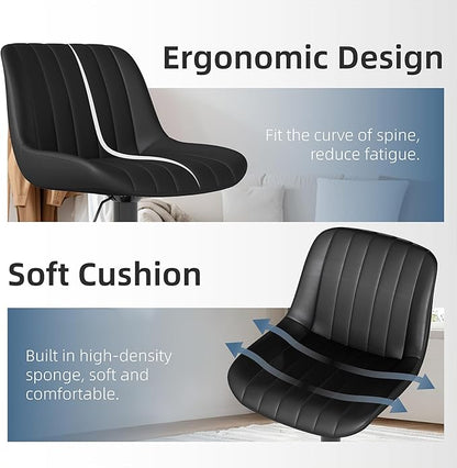 Youhauchair Bar Stools Set of 2, Swivel Counter Height Barstools with Back, Adjustable PU Leather Bar Chairs, Modern Armless Kitchen Island Stool, Black