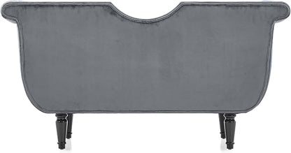 Christopher Knight Home Aurora Velvet Chaise Lounge Indoor with 2 Bolster Pillows, Upholstery Entryway Bench with Nailhead Trim & Curved Arms, End of Bed Bench Ottoman and Wooden Legs, Grey