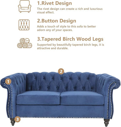 2 Piece Living Room Furniture Set, Velvet Loveseat and Chair Set, Mid Century Modern Upholstered Sofa Couch with Cushions, Comfy Tufted Chesterfield Couches for Living Room, Bedroom, Office