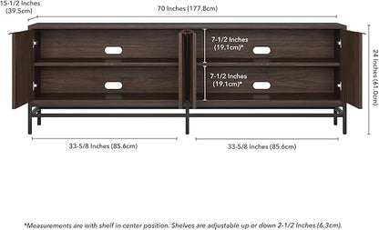 Henn&Hart Fluted TV Stand for TVs up to 78'' with 2 Storage Cabinets and Adjustable Shelves for Living Room, Family Room, or Office, Alder Brown