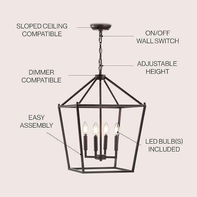JONATHAN Y JYL7437A Pagoda Lantern Dimmable Adjustable Metal LED Pendant Classic Traditional Farmhouse Dining Room Living Room Kitchen Foyer Bedroom Hallway, 16 in, Oil Rubbed Bronze
