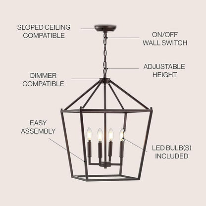 JONATHAN Y JYL7437A Pagoda Lantern Dimmable Adjustable Metal LED Pendant Classic Traditional Farmhouse Dining Room Living Room Kitchen Foyer Bedroom Hallway, 16 in, Oil Rubbed Bronze