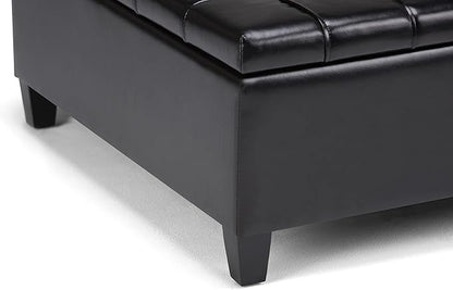 SIMPLIHOME Harrison 36 inch Wide Transitional Square Coffee Table Storage Ottoman in Midnight Black Vegan Faux Leather, Assembled, For the Living Room and Bedroom
