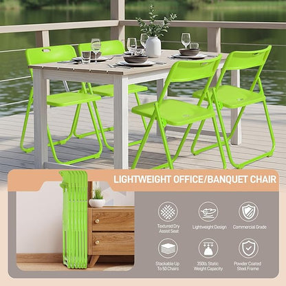 Karl home 4 Pcs Folding Chair, 300LBS Lightweight Foldable Plastic Chair, Reinforced Metal Frame Easy to Fold & Store for Indoor & Outdoor, Wedding, Party, Meeting Room, Patio and Garden, Green