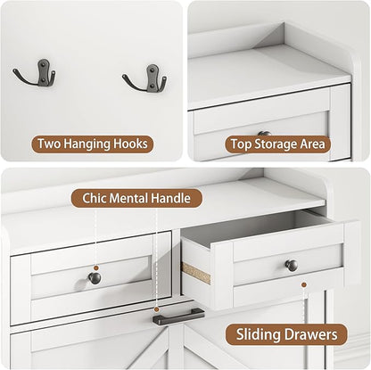 Shoe Cabinet with 3 Flip Drawers & 2 Top Drawers, 57" Tall Freestanding Narrow Wooden Shoe Storage Organizer for Entryway, Hidden Slim Shoe Rack for Front Door Entrance, Hallway, Living Room, White