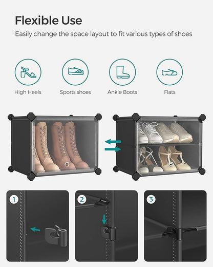 SONGMICS Shoe Rack Organizer, 6-Tier Shoe Storage Cabinet for Closet and Entryway, Holds 24 Pairs of Shoes, Adjustable, Ink Black and Trasparent ULPC033B01