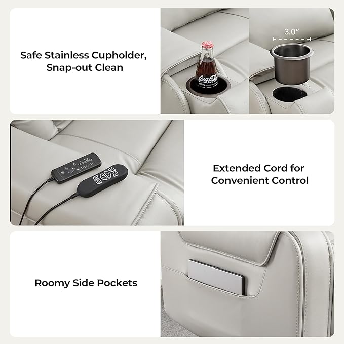 CHITA Electric Power Lift Recliner Chair for Elderly with Massage and Heat, Large Lay Flat Genuine Leather Recliner Chair with Cup Holders, USB Ports, Power Headrest, Independent Backrest, Light Gray