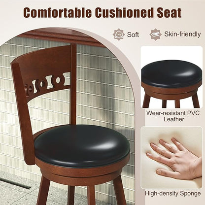 COSTWAY Bar Stools Set of 2, 30.5” Bar Height Bar stools with Solid Wood Legs, Cushioned Seat, Footrest, for Home, Kitchen Island, Bar (2, 30.5'' Seat Height)