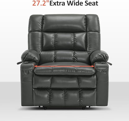 MCombo Dual Motor Power Lift Recliner Chair for Elderly, Lay Flat Lift Chair with Heat and Massage, Petite Wide Lift Chair, Cup Holders, USB A&C Ports, Faux Leather R7894 (Grey, Small-Wide)