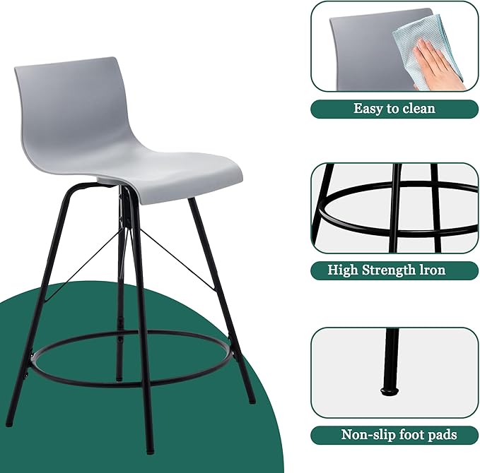 annjoe Swivel Bar Stools Metal Counter Height Stools Plastic Seat Chairs Set of 4 for Indoor Outdoor Home Kitchen Business (24" Gray)