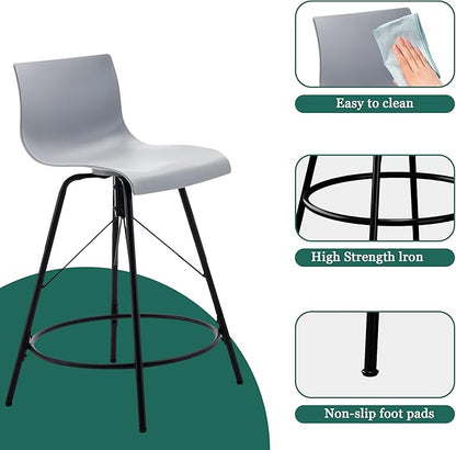 annjoe Swivel Bar Stools Metal Counter Height Stools Plastic Seat Chairs Set of 4 for Indoor Outdoor Home Kitchen Business (24" Gray)
