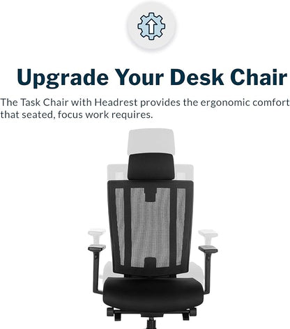 Vari Task Chair with Headrest (VariDesk) - Adjustable Height Ergonomic Office Desk Chair with Armrests & Casters - Breathable Mesh Computer Chair with Lumbar Support - Easy Assembly - Black